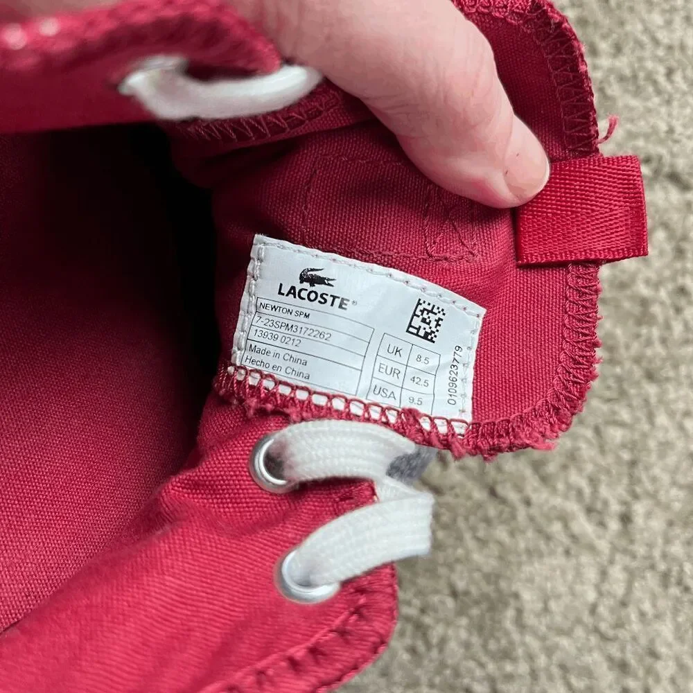 Lacoste Sport Red Canvas Sneakers Croc Logo Newton 9.5 Preppy Casual